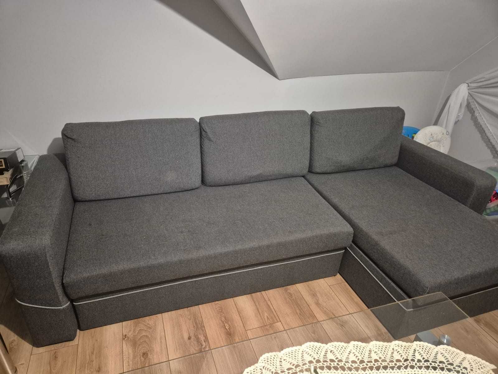 Narożnik szary materiałowy z funkcja spania