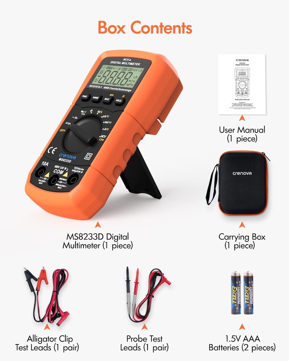 Crenova MS8233D Multimetr cyfrowy automatyczny, etui