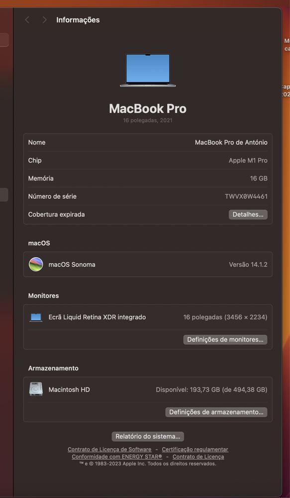 Macbook M1 pro 2021 16”