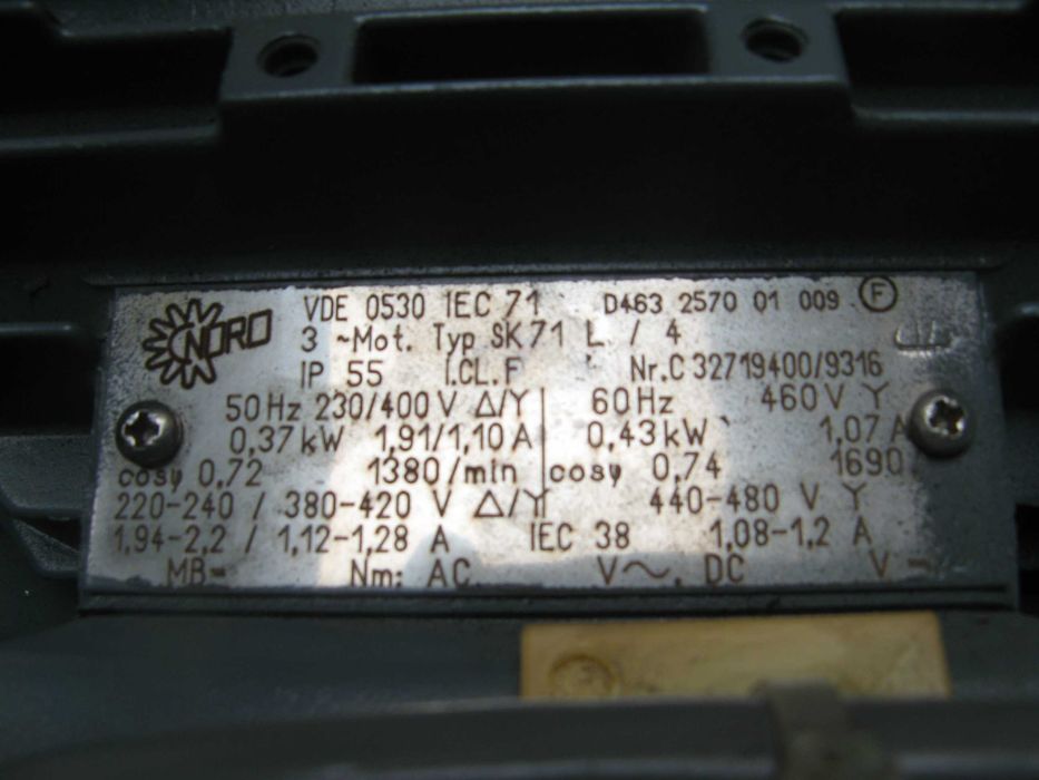 Motoreduktor Nord   VDE0530  IEC71   0,37kW   3 fazy