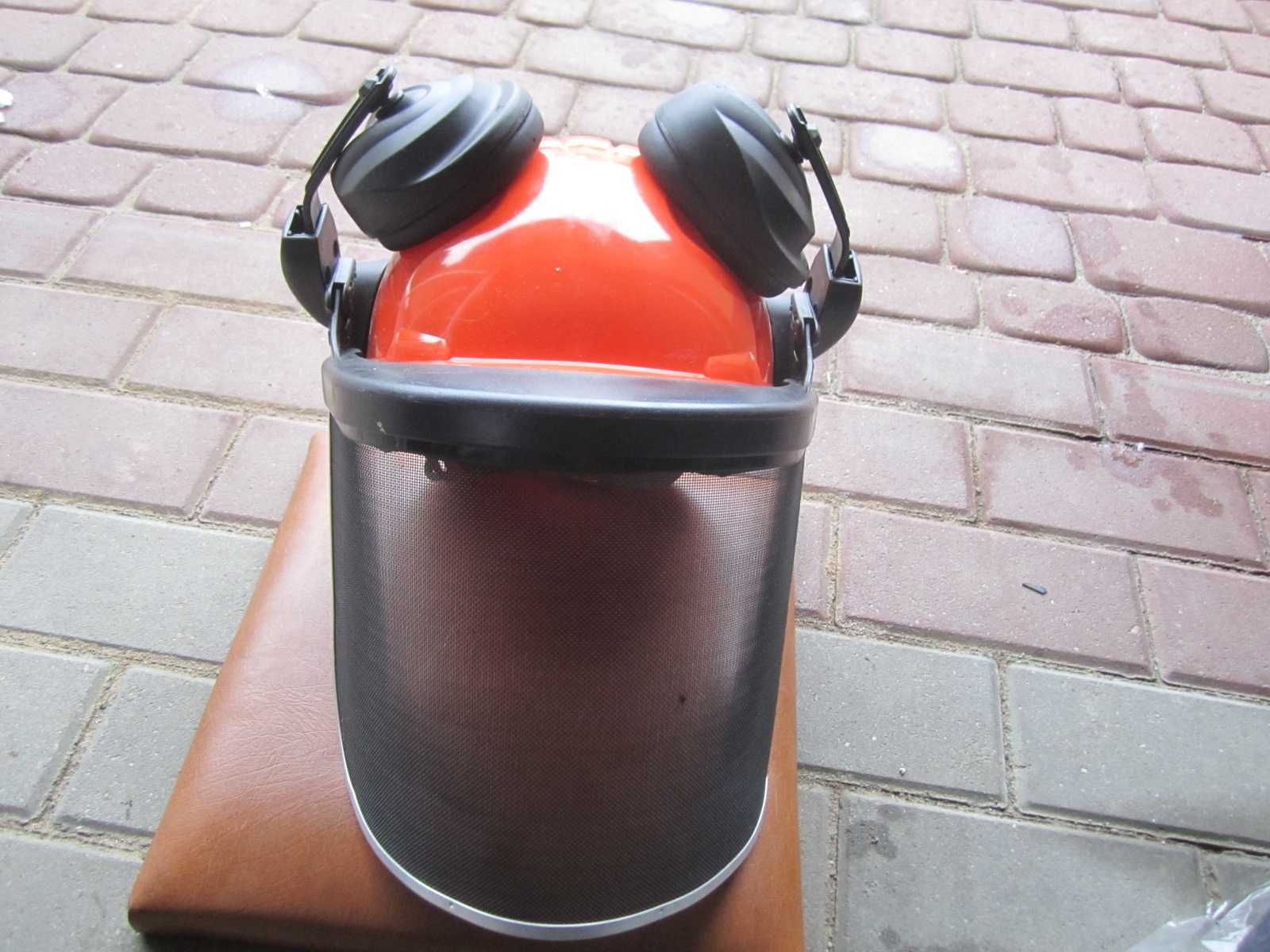 kask drwal leśny  JSP-NAUSZNIKI-SIATKA-OSŁONA-twarzy
