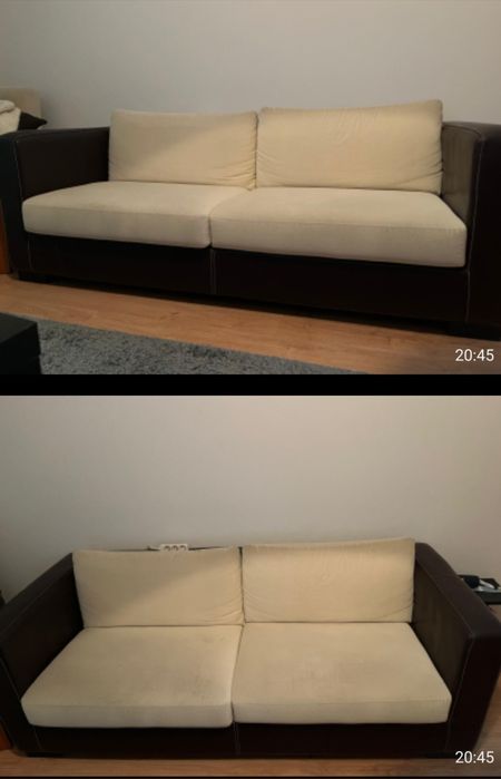 Sofá de sala com costas e braços em pele