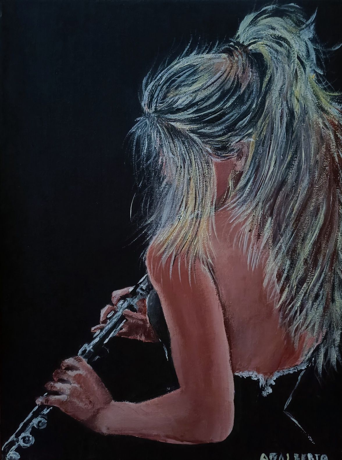 Klarnecistka obraz akrylowy z serii kobiety w ciemności