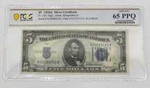 Banknot USA 5 dolarów 1934A Silver Certificate  PCGS 65