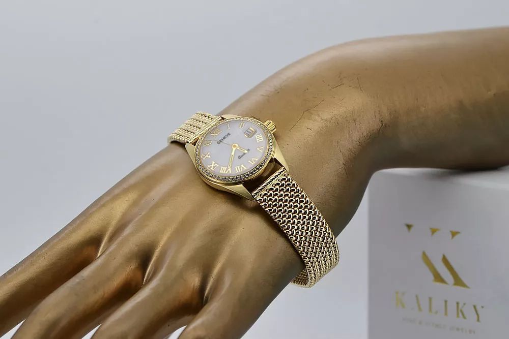 Złoty zegarek damski 14k Geneve z perłową tarczą lw078ydpr&lbw003y Wr