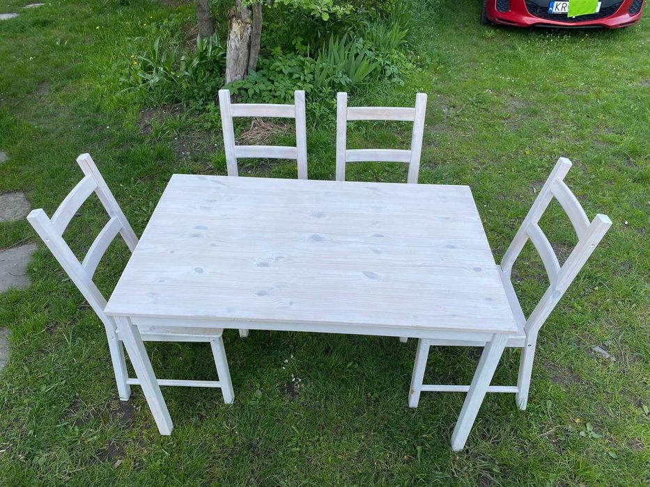 Stół Ikea INGO drewno drewniany sosna krzesła IVAR komplet 4