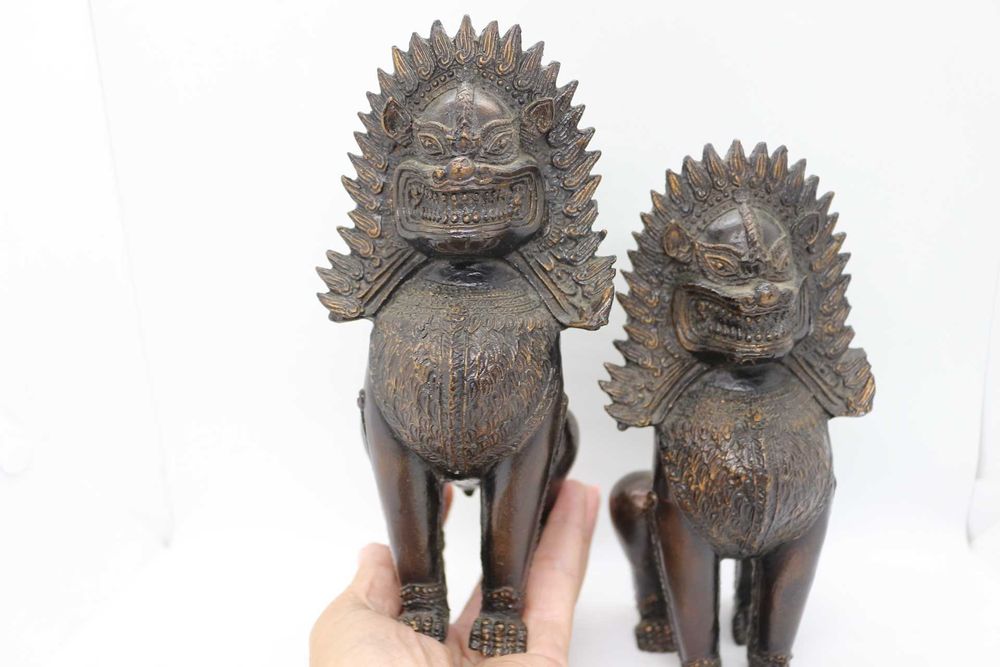 Par Antigas Estátuas Cães Foo Leão da Sorte Guardião Cambodia Dinastia
