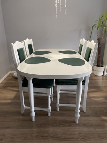 Dębowy stół + 6 krzeseł - PRL odnowiony