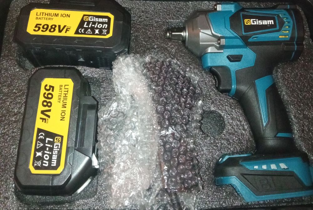 1800Nm bezszczotkowy klucz udarowy Gisam 1/2” do kół 2x bateria NOWY