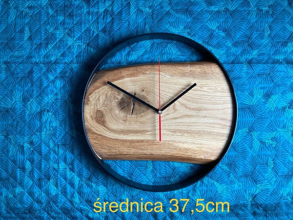 ZEGAR LOFTOWY dębowy stal i drewno dąb handmade