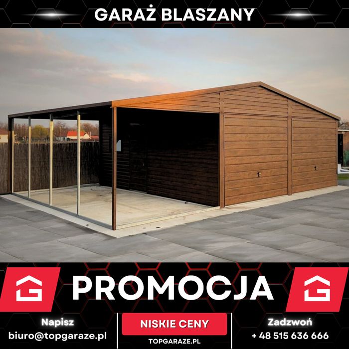 Garaż blaszany dwustanowiskowy drewnopodobny 9x6m garaz na wymiar