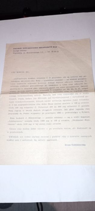 Polskie Towarzystwo Miłośników Róż/ Warszawa/ Irena Gołębiowska