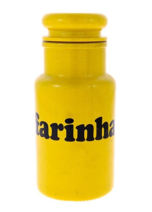 Pote raro vintage Farinha em vidro pintado lettering preto