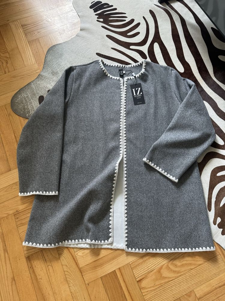 Kurtka marynarka narzutka parka kardigan  Izabel 38 - 40 szara wiosna