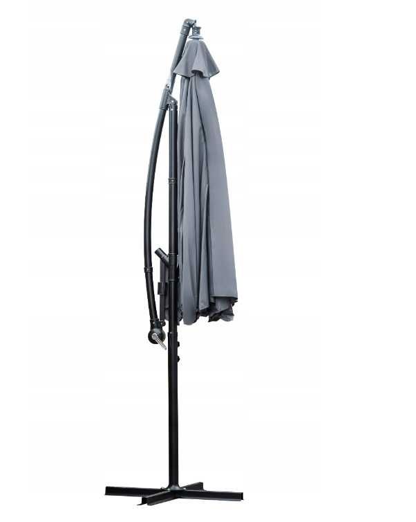 Parasol Ogrodowy DUŻY 350cm - Szary na taras składany z wysięgnikiem
