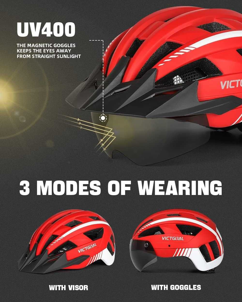 Nowy kask rowerowy VICTGOAL / magnetyczne okulary ! L ! 1316! -50%