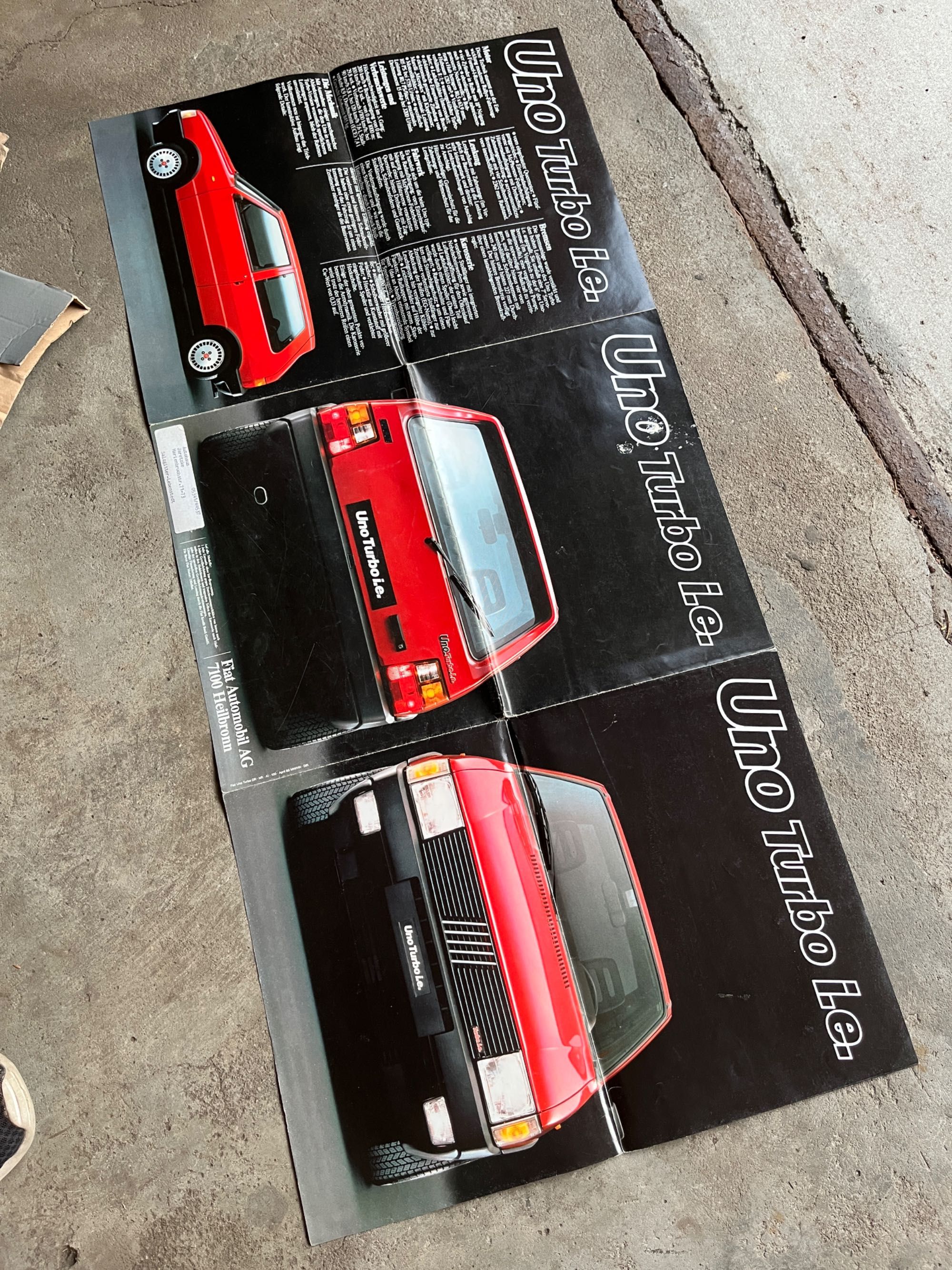 Duży (A3) Prospekt 1985 Fiat Uno Turbo 42x29cm unikat lata 80