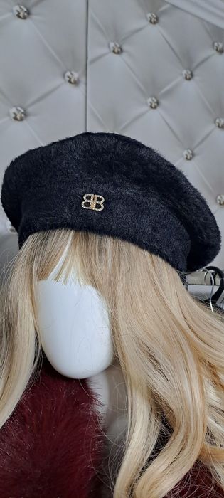 Czarny beret BB alpaka premium
