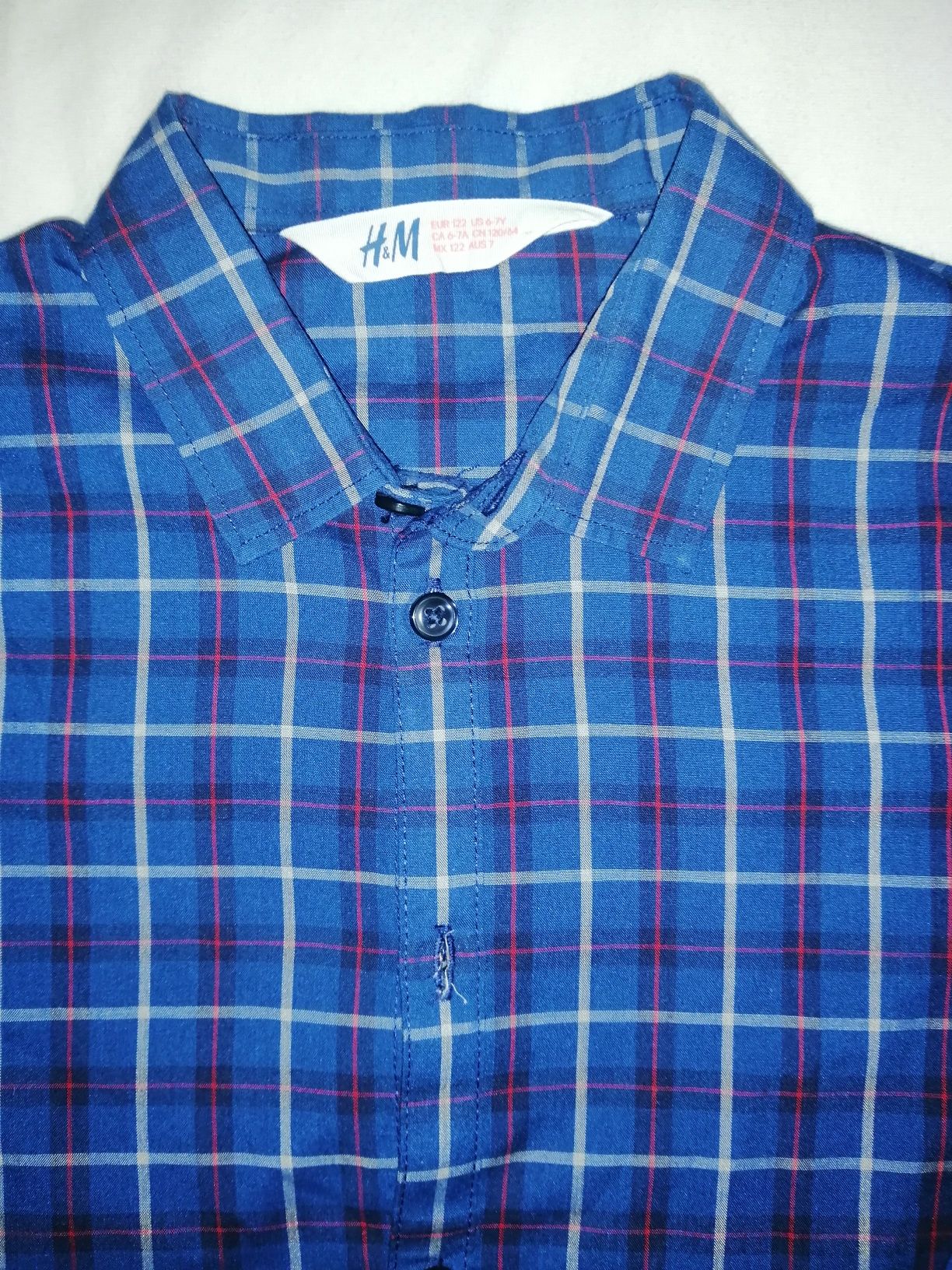 2x koszula r. 122 H&M ZARA w kratkę długim rękawem czerwona niebieska