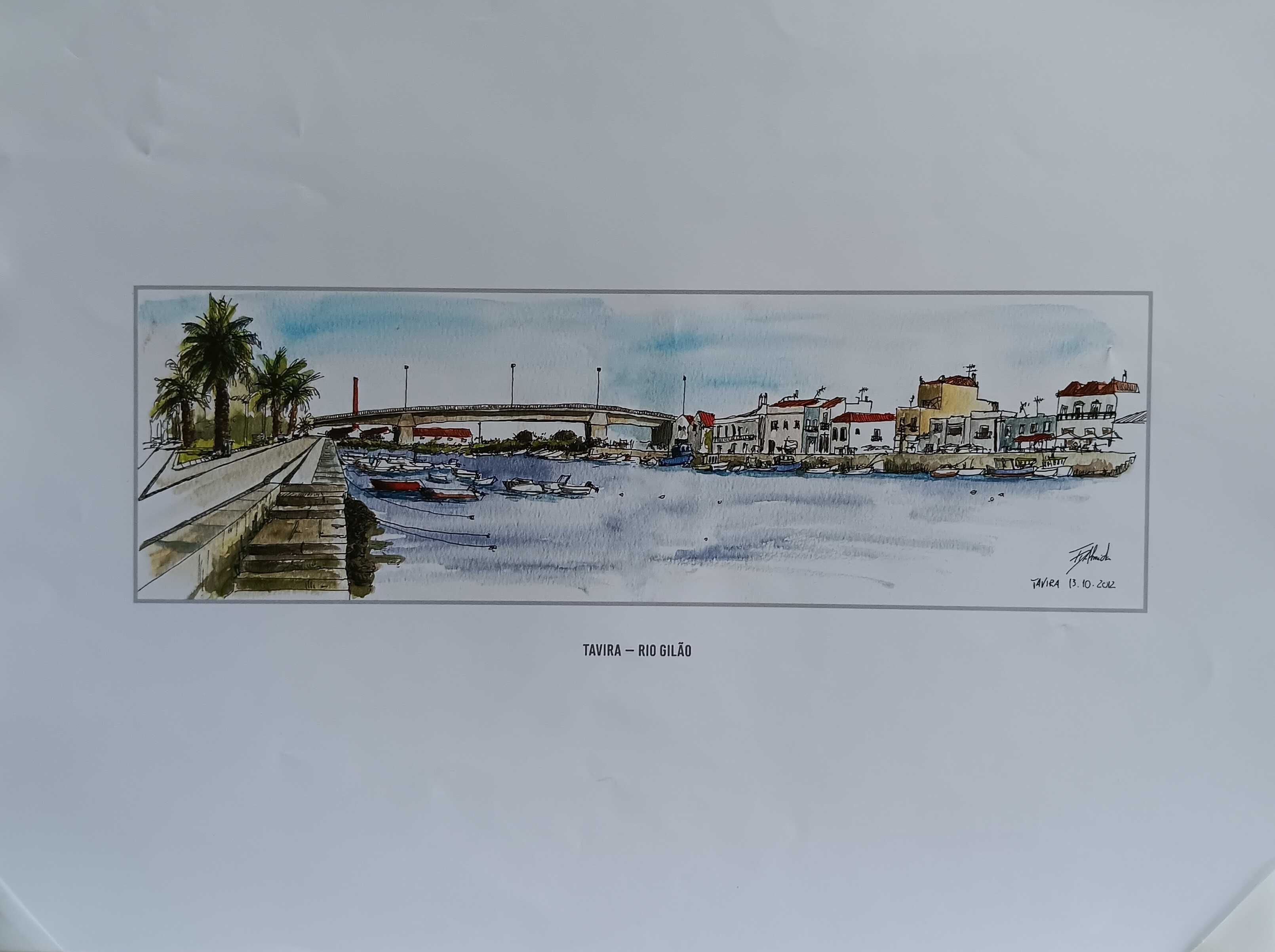 Tavira em litografia de aguarela de Filipe Almeida