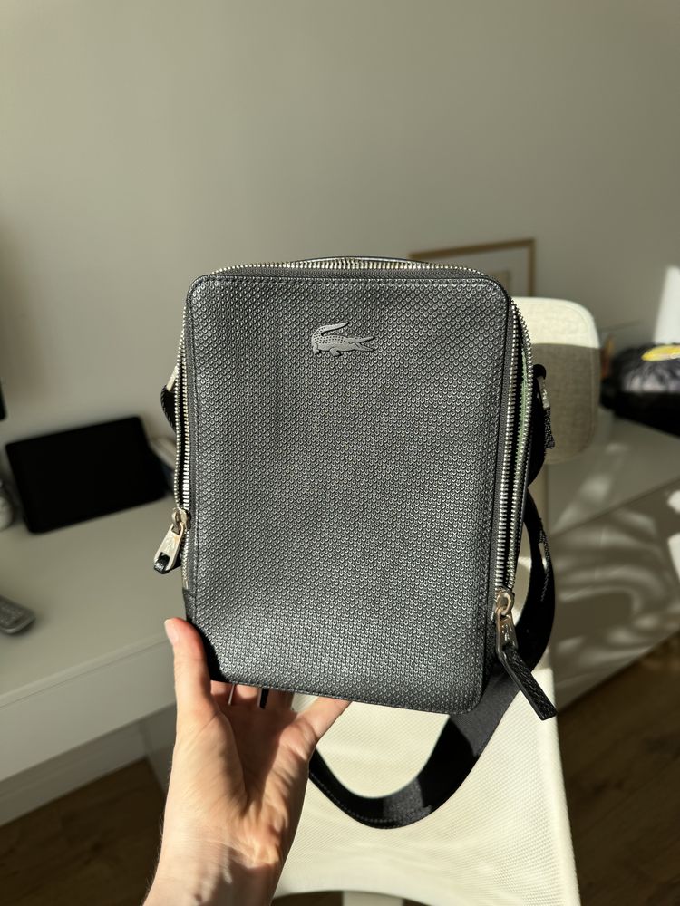 Сумка чёрная кожаная мужская Lacoste оригинал