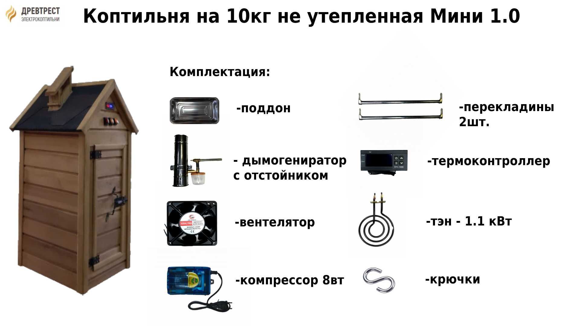 Коптильня на 10 кг, не утепленная Мини 1.0