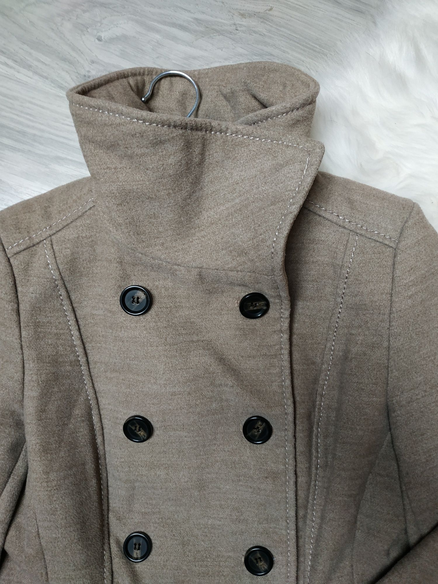 H&M płaszczyk damski kurtka przejściowa płaszcz flausz S-M dwurzędowa