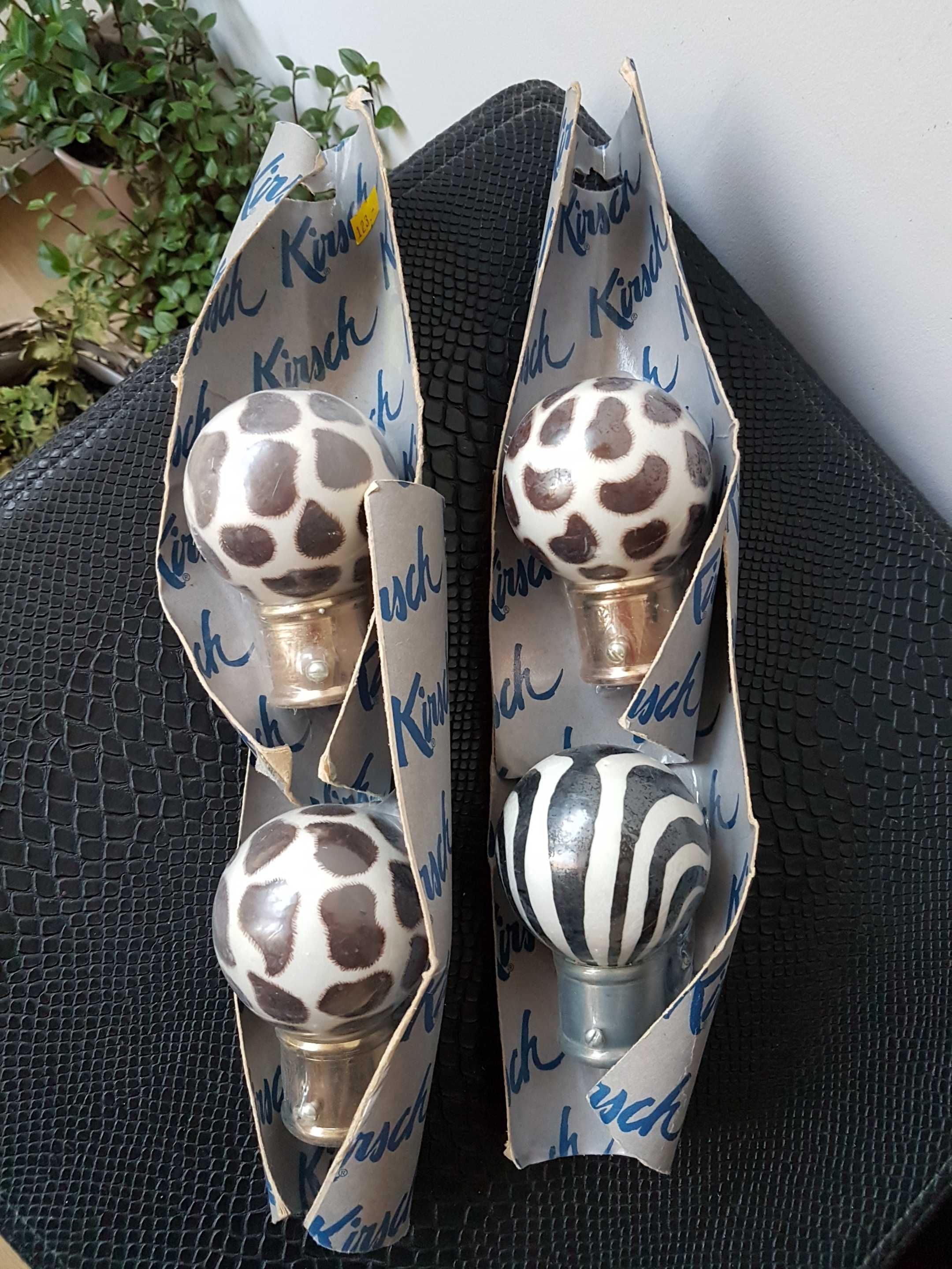 KIRSCH nowa ceramiczna końcówka do karniszy 28mm Zebra Pantera x4szt