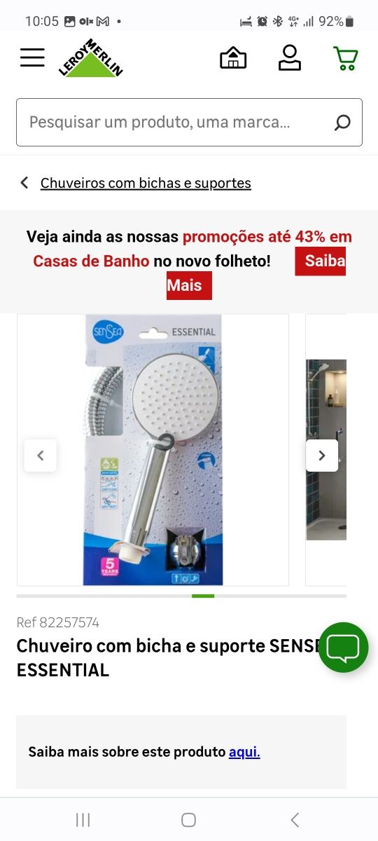 Choveiro+bicha+ suporte SeaSea Essencial