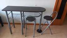 Mesa alta de cozinha  - Conjunto balcão e 2 bancos de bar preto