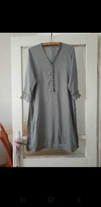 Sukienka tunika w kolorze szaro-turkusowym L 95% bawełna