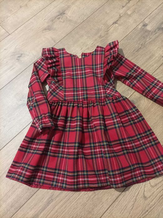 Sukienka świąteczna w kratkę 104 110 czerwona długi rękaw