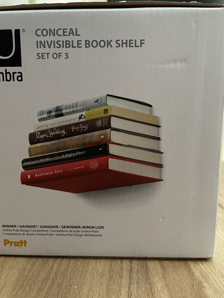 UMBRA Conceal 3 szt srebrne półki na książki niewidzialne metalowe