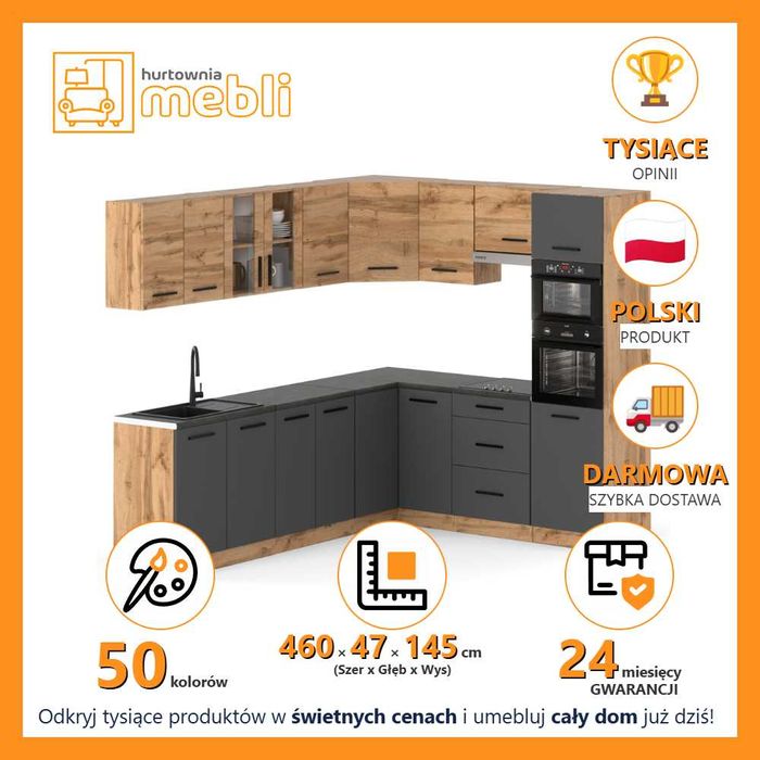 Kuchnia Modułowa Narożna Marra 4.6m Zestaw Kuchenny Z Blatem Rogowy