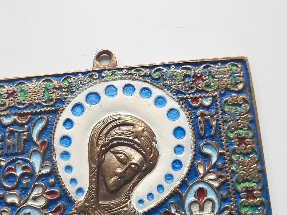 Ikona Matka Boska Paraklesis malowana, mosiądz (13 cm)