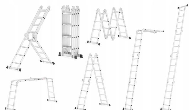 Drabina aluminiowa przegubowa składana wielofunkcyjna 4x4 + podest
