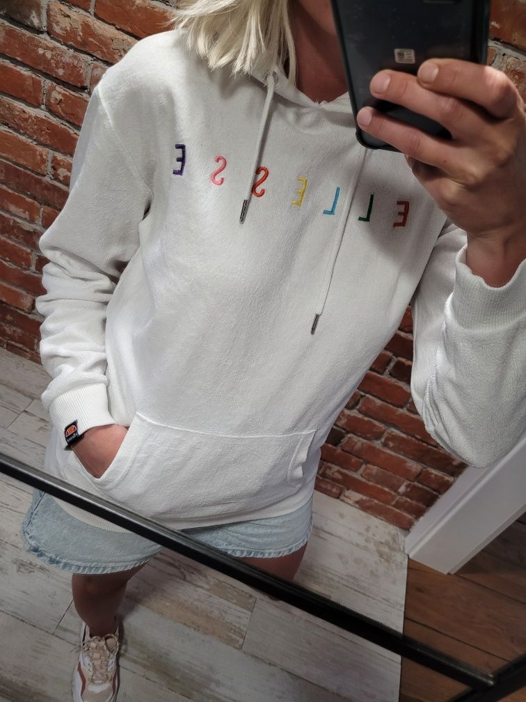 Biała welurowa bluza z kapturem Ellesse