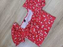 Crop top czerwony w kwiaty t-shirt