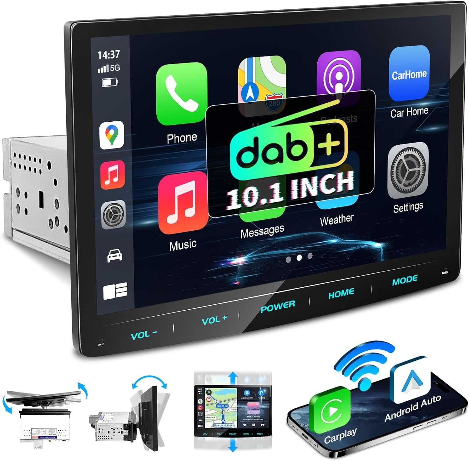 URVOLAX Radio samochodowe 1 DIN Apple CarPlay Android DAB+