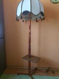 Stara lampa drewniana z PRL ze stolikiem, podłogowa 160cm, sprawna