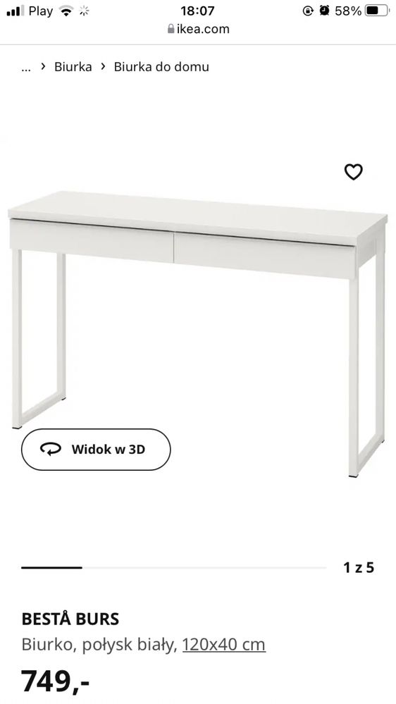 Biurko biały połysk IKEA 120x40