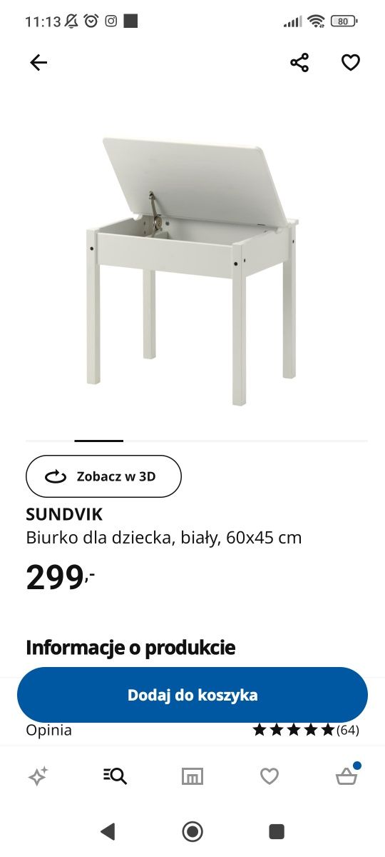 Biurko dla dziecka, ze schowkiem Ikea Sundvik + krzesełko Ikea