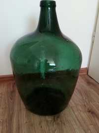 Stary duży balon na wino szkło zielone  bąbelkowe