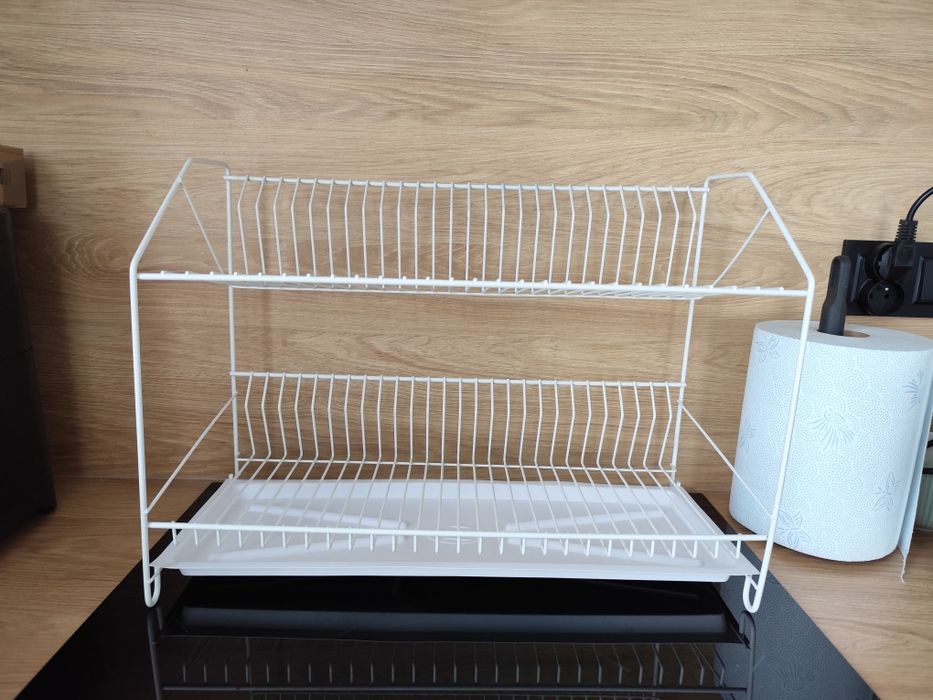 Biała suszarka do naczyń dwupoziomowa ociekacz na naczynia
