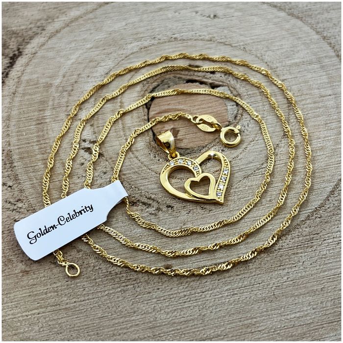 Złoty Naszyjnik Serce 925 + Pudełko + Róża Wieczna Led Prezent Dla Kob