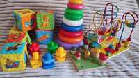 Детские игрушки Кубики-мягкие, пирамида, болтики-винтик, сортер