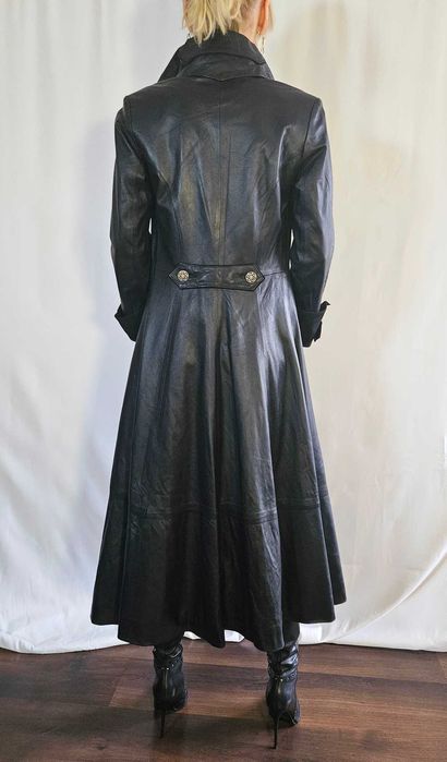 Płaszcz skórzany czarny gotycki skóra naturalna unikat wiktoriański