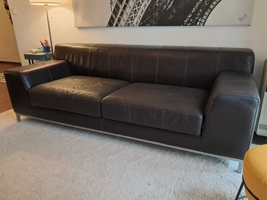 Sofá em pele genuína 3 lugares
