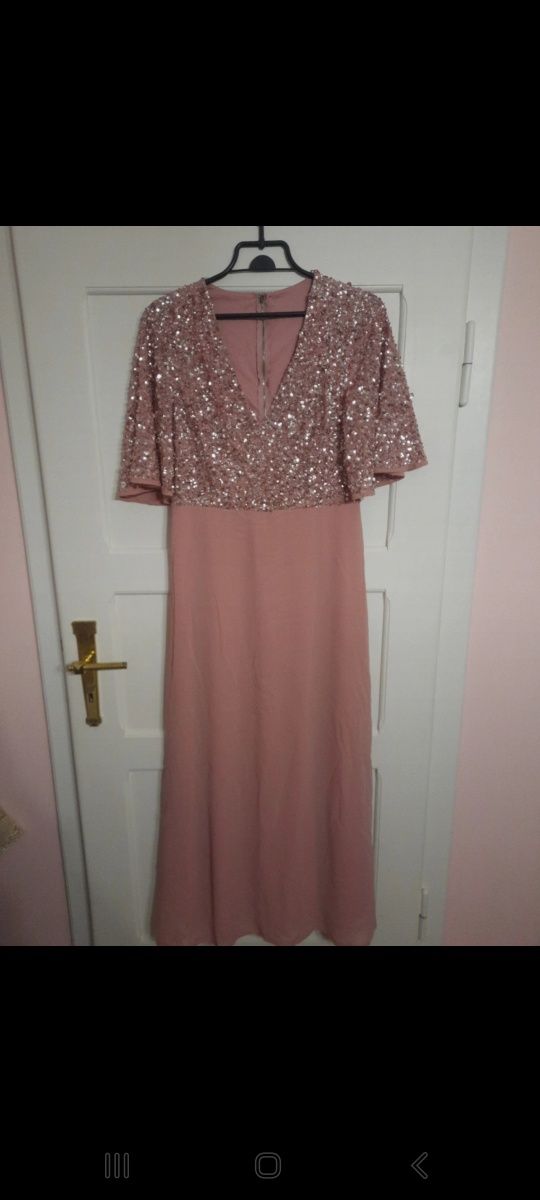 Sukienka cekinowa wesele 40 42 L XL długa maxi