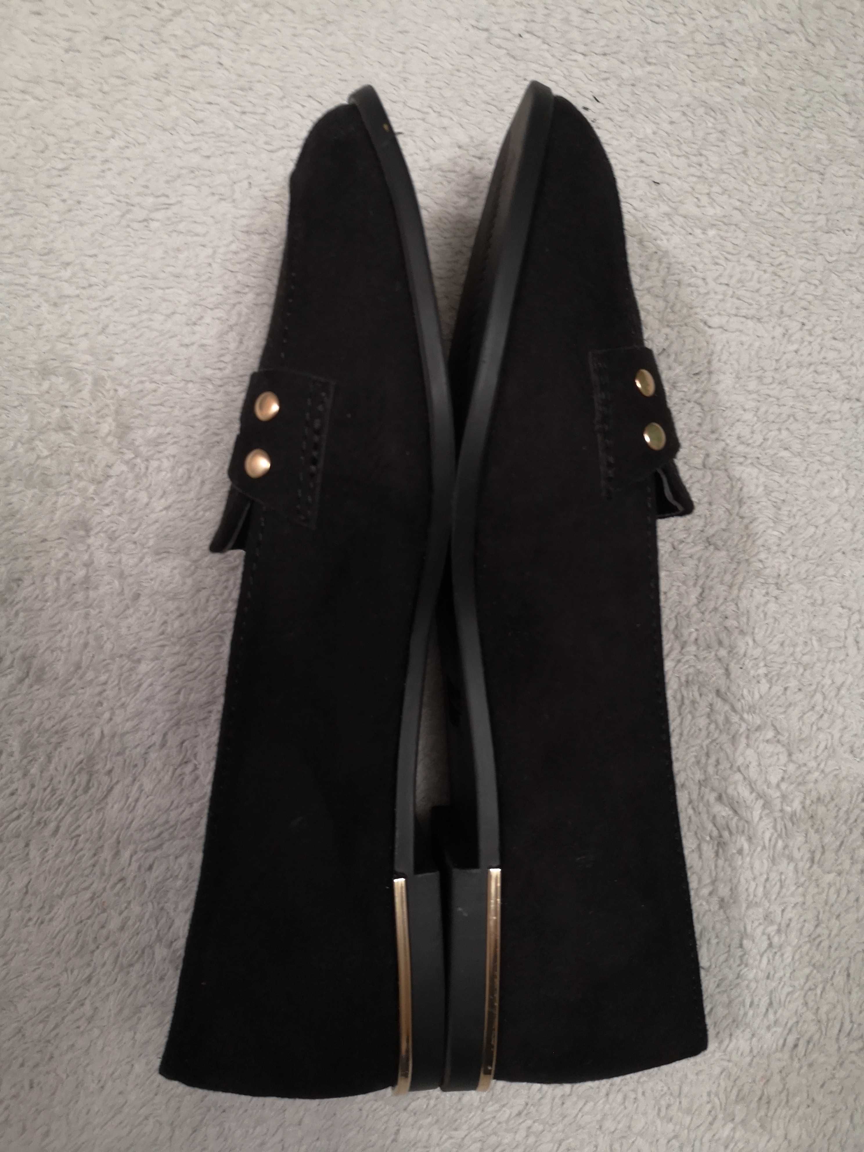 Czarne zamszowe eleganckie buty mokasyny Primark Wide Fit 37 jak nowe